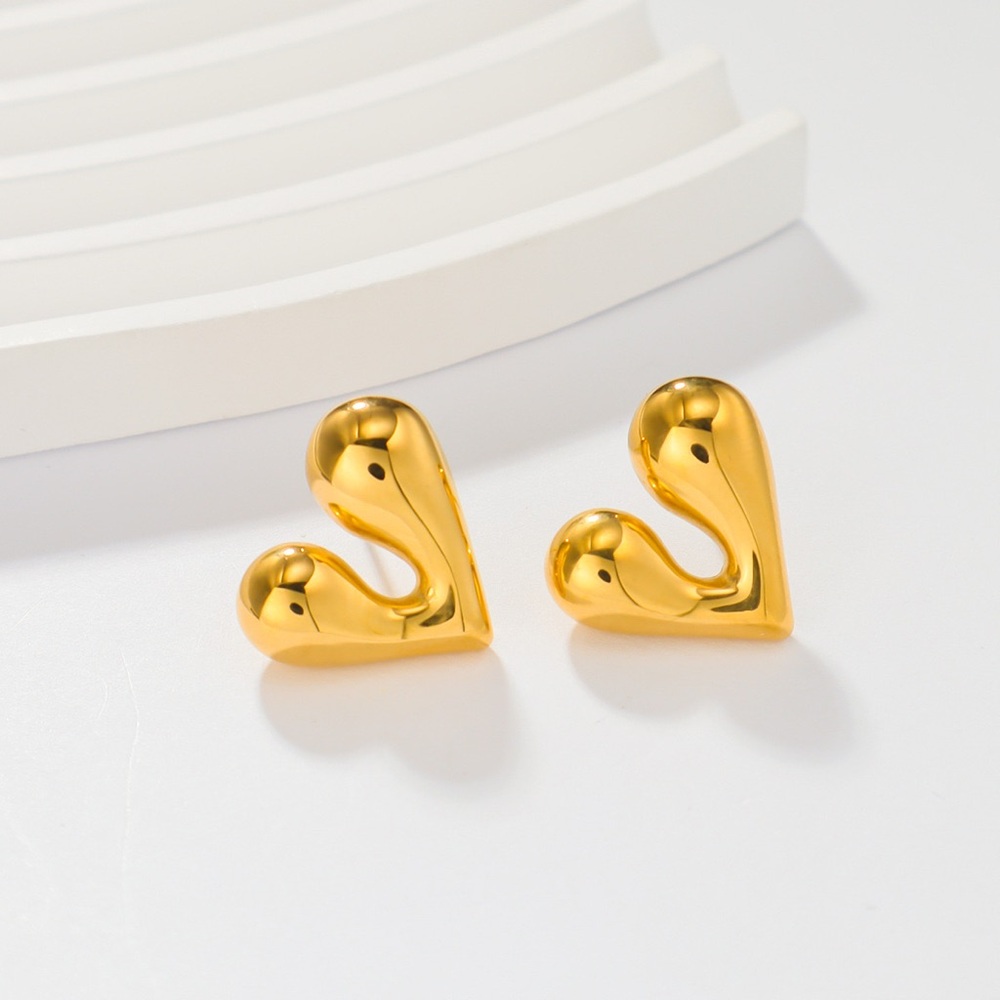 18K Gold Heart Earrings*High Gloss Finish*Stud Earrings - Picture 5 of 6